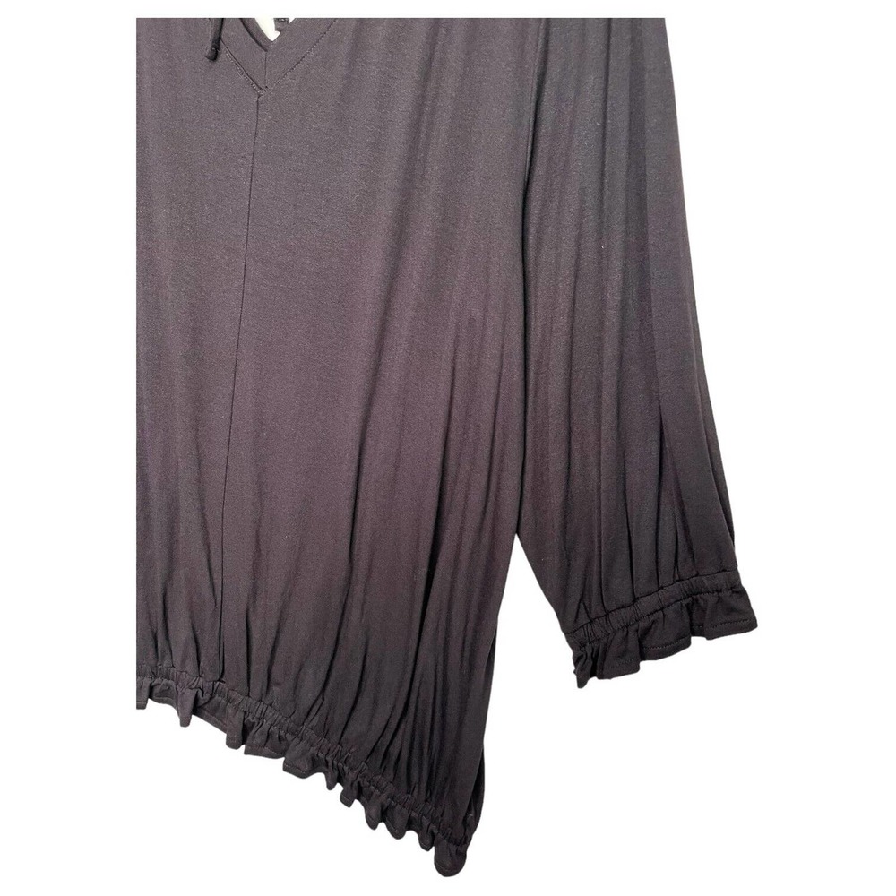 Lane Bryant Top Womens 22 24 V Neck Long Sleeve Cinched Bottom Tie Back Black - Picture 6 of 12